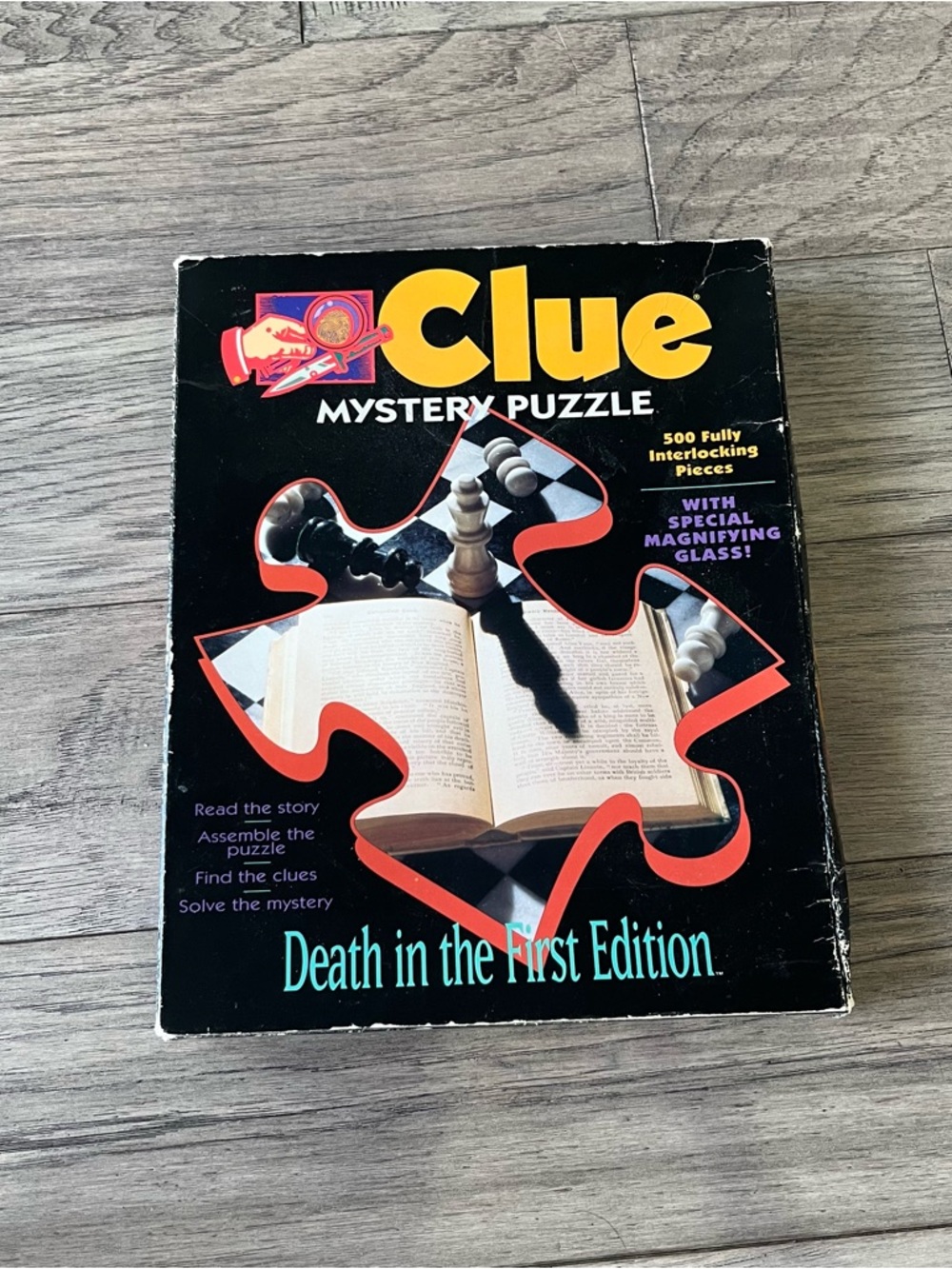 Vintage Clue Mystery Puzzle "Death in the First Edition" with Magnifying Glass - Picture 2 of 4